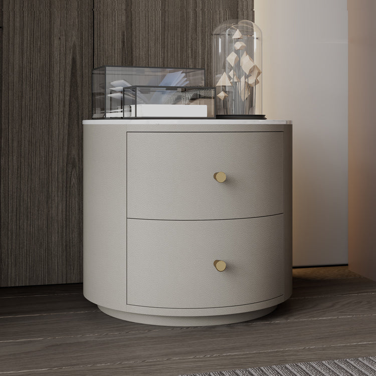 Modern Accent Table Nightstand Stone/Glass Nightstand with 2 Drawers Off-White 1 Piece Stone Clearhalo 'Bedroom Furniture' 'furn' 'furn_night_stand' 'Furniture' 'night_stand' 'Nightstands' 7638368