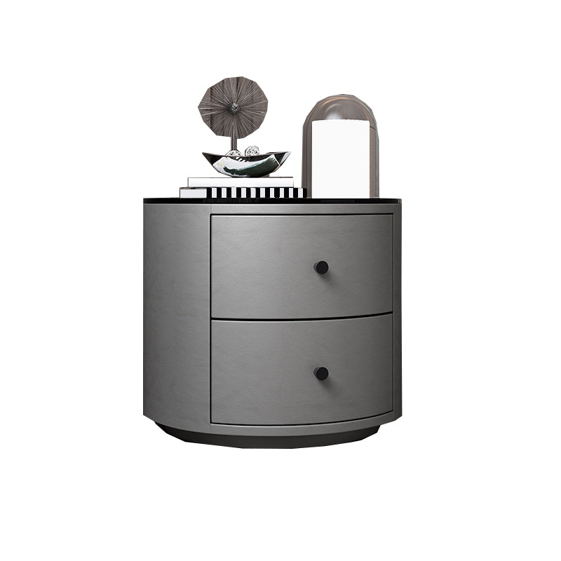 Modern Accent Table Nightstand Stone/Glass Nightstand with 2 Drawers Grey 1 Piece Glass Clearhalo 'Bedroom Furniture' 'furn' 'furn_night_stand' 'Furniture' 'night_stand' 'Nightstands' 7638369