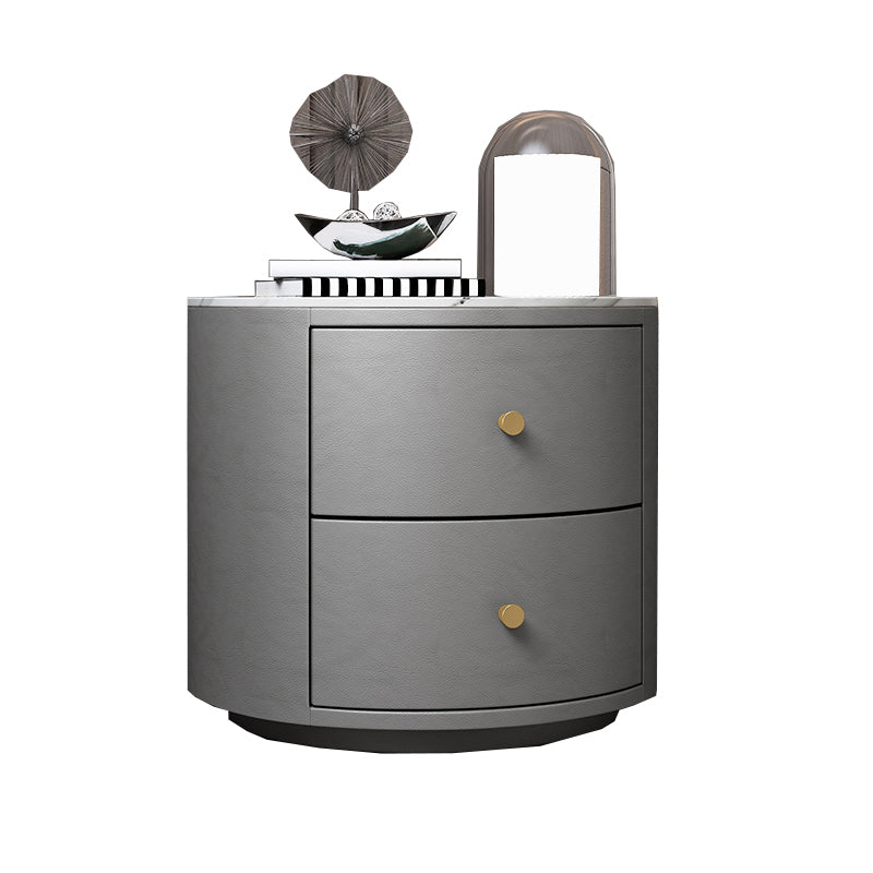 Modern Accent Table Nightstand Stone/Glass Nightstand with 2 Drawers Grey 1 Piece Stone Clearhalo 'Bedroom Furniture' 'furn' 'furn_night_stand' 'Furniture' 'night_stand' 'Nightstands' 7638370