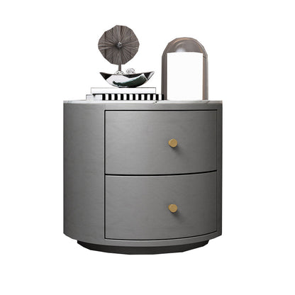 Modern Accent Table Nightstand Stone/Glass Nightstand with 2 Drawers Grey 1 Piece Stone Clearhalo 'Bedroom Furniture' 'furn' 'furn_night_stand' 'Furniture' 'night_stand' 'Nightstands' 7638370