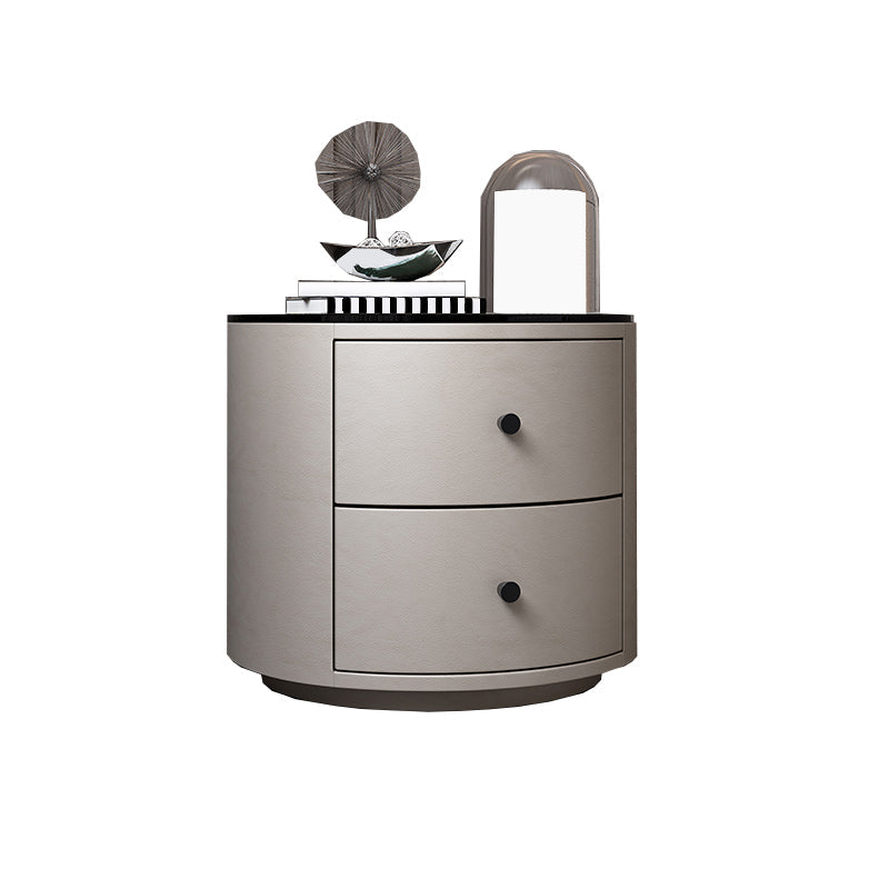 Modern Accent Table Nightstand Stone/Glass Nightstand with 2 Drawers Off-White 1 Piece Glass Clearhalo 'Bedroom Furniture' 'furn' 'furn_night_stand' 'Furniture' 'night_stand' 'Nightstands' 7638372