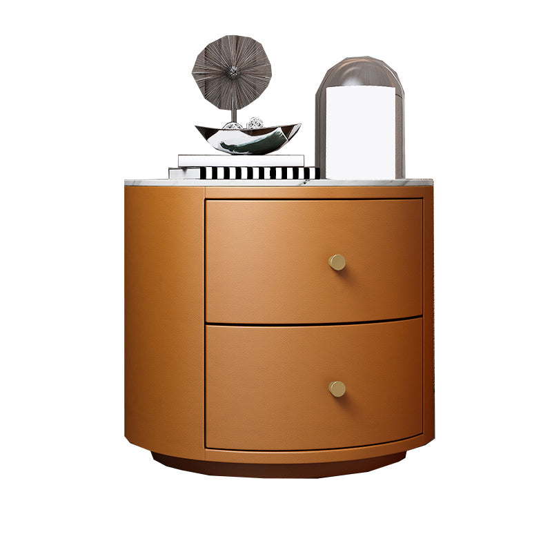 Modern Accent Table Nightstand Stone/Glass Nightstand with 2 Drawers Orange 1 Piece Stone Clearhalo 'Bedroom Furniture' 'furn' 'furn_night_stand' 'Furniture' 'night_stand' 'Nightstands' 7638376