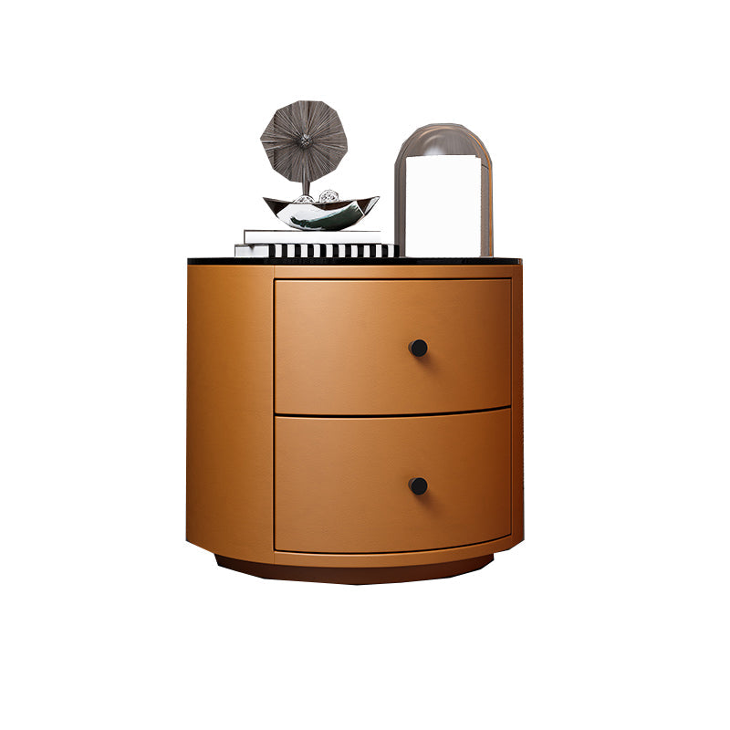 Modern Accent Table Nightstand Stone/Glass Nightstand with 2 Drawers Orange 1 Piece Glass Clearhalo 'Bedroom Furniture' 'furn' 'furn_night_stand' 'Furniture' 'night_stand' 'Nightstands' 7638377