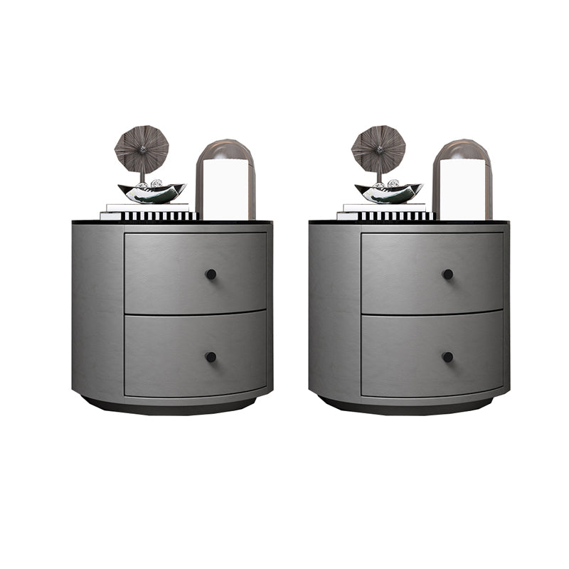 Modern Accent Table Nightstand Stone/Glass Nightstand with 2 Drawers Grey 2 Piece Set Glass Clearhalo 'Bedroom Furniture' 'furn' 'furn_night_stand' 'Furniture' 'night_stand' 'Nightstands' 7638379