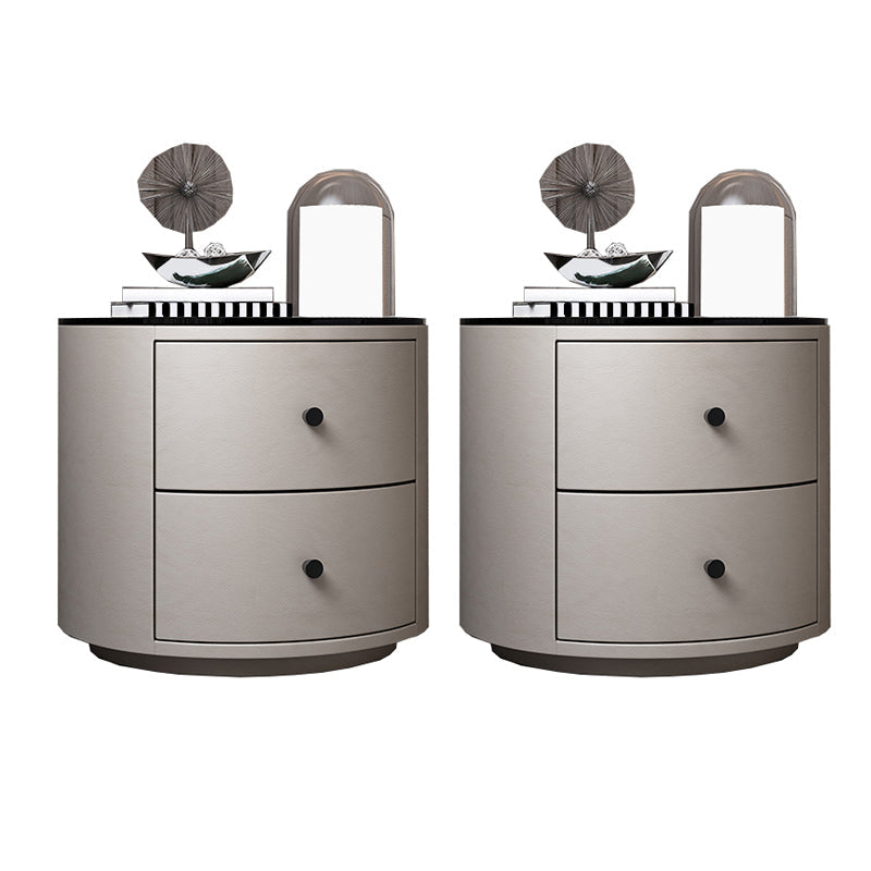 Modern Accent Table Nightstand Stone/Glass Nightstand with 2 Drawers Off-White 2 Piece Set Glass Clearhalo 'Bedroom Furniture' 'furn' 'furn_night_stand' 'Furniture' 'night_stand' 'Nightstands' 7638383