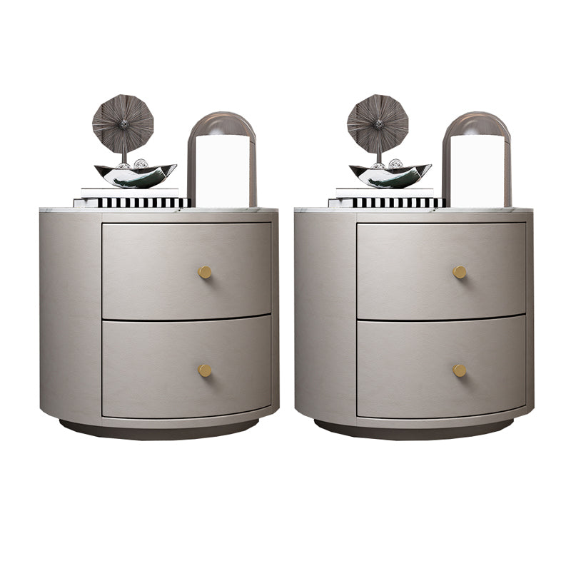 Modern Accent Table Nightstand Stone/Glass Nightstand with 2 Drawers Off-White 2 Piece Set Stone Clearhalo 'Bedroom Furniture' 'furn' 'furn_night_stand' 'Furniture' 'night_stand' 'Nightstands' 7638384