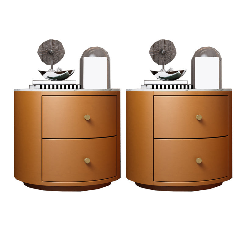 Modern Accent Table Nightstand Stone/Glass Nightstand with 2 Drawers Orange 2 Piece Set Stone Clearhalo 'Bedroom Furniture' 'furn' 'furn_night_stand' 'Furniture' 'night_stand' 'Nightstands' 7638385