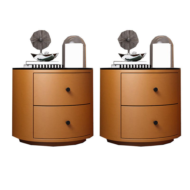 Modern Accent Table Nightstand Stone/Glass Nightstand with 2 Drawers Orange 2 Piece Set Glass Clearhalo 'Bedroom Furniture' 'furn' 'furn_night_stand' 'Furniture' 'night_stand' 'Nightstands' 7638386