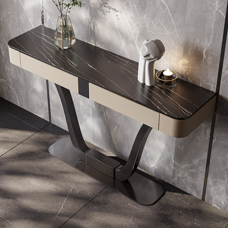 Half Moon Shape Contemporary Console Table Black/White Stone Console Sofa Table 47"L x 14"W x 35"H Black Gold Clearhalo 'Console Tables' 'console_tables' 'Entry & Mudroom Furniture' 'furn' 'furn_console_tables' 'Furniture' 7638572