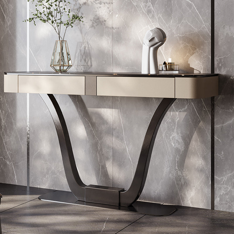 Half Moon Shape Contemporary Console Table Black/White Stone Console Sofa Table 54"L x 14"W x 35"H Black Gold Clearhalo 'Console Tables' 'console_tables' 'Entry & Mudroom Furniture' 'furn' 'furn_console_tables' 'Furniture' 7638573
