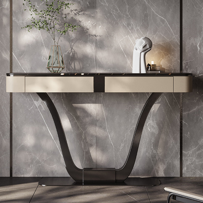 Half Moon Shape Contemporary Console Table Black/White Stone Console Sofa Table 39"L x 14"W x 35"H Black Gold Clearhalo 'Console Tables' 'console_tables' 'Entry & Mudroom Furniture' 'furn' 'furn_console_tables' 'Furniture' 7638574