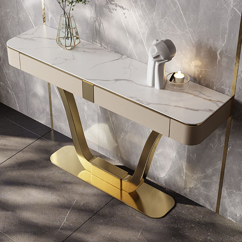 Half Moon Shape Contemporary Console Table Black/White Stone Console Sofa Table 63"L x 14"W x 35"H White Clearhalo 'Console Tables' 'console_tables' 'Entry & Mudroom Furniture' 'furn' 'furn_console_tables' 'Furniture' 7638575