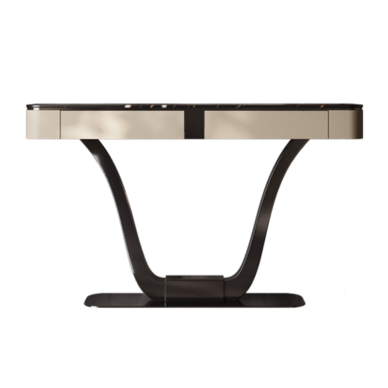 Half Moon Shape Contemporary Console Table Black/White Stone Console Sofa Table 63"L x 14"W x 35"H Black Gold Clearhalo 'Console Tables' 'console_tables' 'Entry & Mudroom Furniture' 'furn' 'furn_console_tables' 'Furniture' 7638576