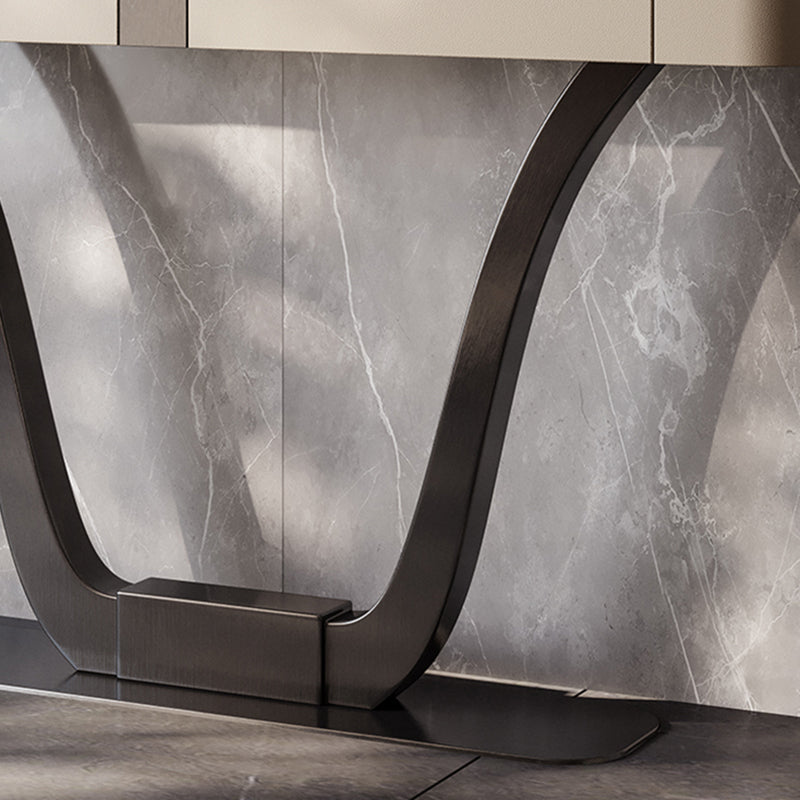 Half Moon Shape Contemporary Console Table Black/White Stone Console Sofa Table Clearhalo 'Console Tables' 'console_tables' 'Entry & Mudroom Furniture' 'furn' 'furn_console_tables' 'Furniture' 7638578