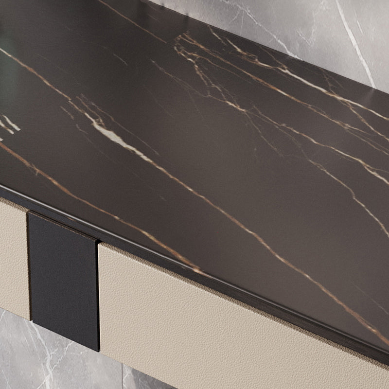 Half Moon Shape Contemporary Console Table Black/White Stone Console Sofa Table Clearhalo 'Console Tables' 'console_tables' 'Entry & Mudroom Furniture' 'furn' 'furn_console_tables' 'Furniture' 7638579