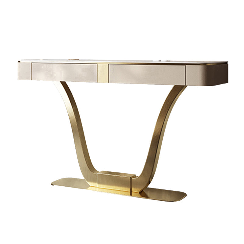 Half Moon Shape Contemporary Console Table Black/White Stone Console Sofa Table White Clearhalo 'Console Tables' 'console_tables' 'Entry & Mudroom Furniture' 'furn' 'furn_console_tables' 'Furniture' 7638580