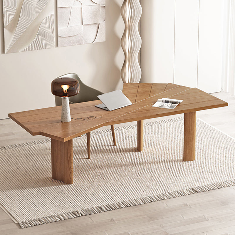 Hedendaagse stijl Wood Office Desk onregelmatige vorm Taakbureau in bruin/zwart