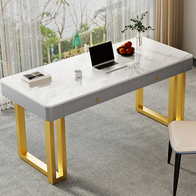 Rectangle Stone Top Office Desk Glam Style Writing with Metal Base Desk for Office 47.2"L x 23.6"W x 29.5"H Drawers Clearhalo 'furn' 'furn_office_desk' 'Furniture' 'Office Desks' 'Office Furniture' 'office_desk' 7638703