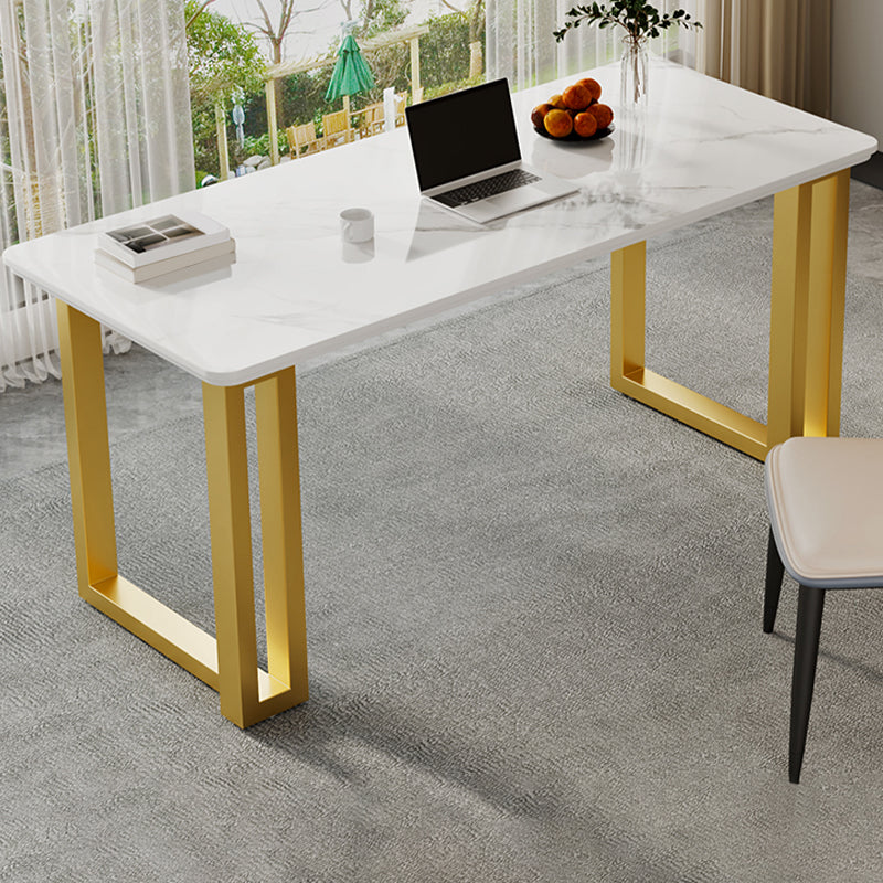 Rectangle Stone Top Office Desk Glam Style Writing with Metal Base Desk for Office 55.1"L x 23.6"W x 29.5"H No Drawer Clearhalo 'furn' 'furn_office_desk' 'Furniture' 'Office Desks' 'Office Furniture' 'office_desk' 7638704