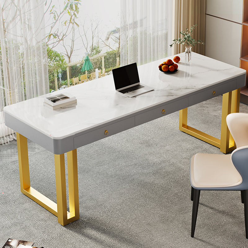 Rectangle Stone Top Office Desk Glam Style Writing with Metal Base Desk for Office Drawers Clearhalo 'furn' 'furn_office_desk' 'Furniture' 'Office Desks' 'Office Furniture' 'office_desk' 7638705