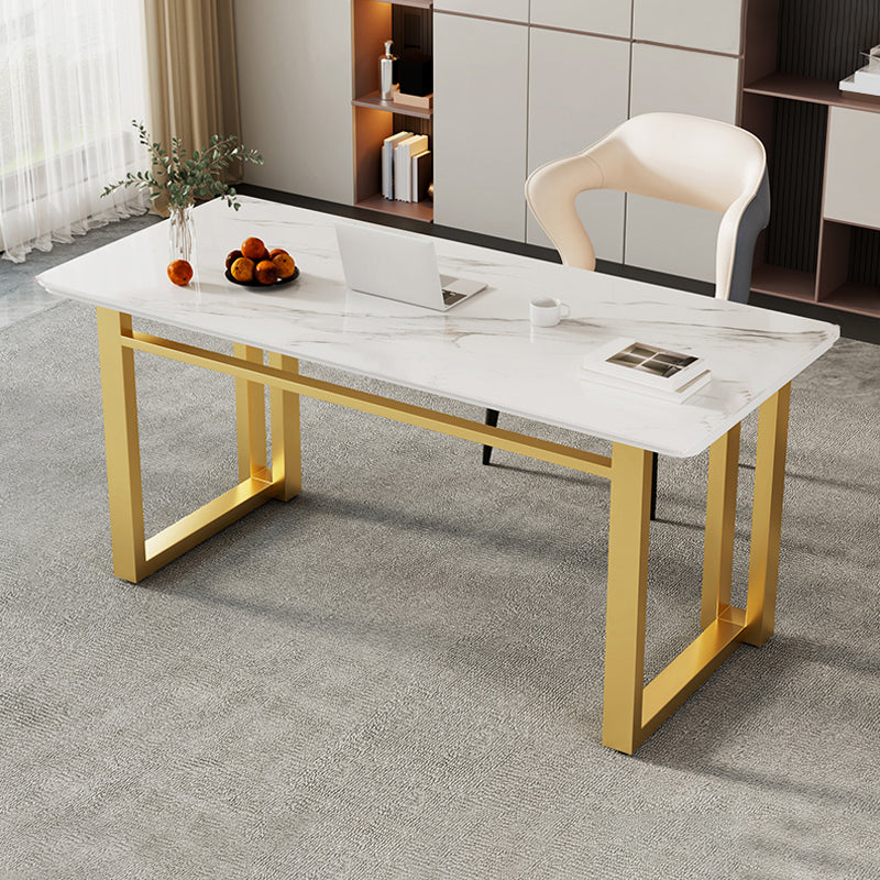 Rectangle Stone Top Office Desk Glam Style Writing with Metal Base Desk for Office No Drawer Clearhalo 'furn' 'furn_office_desk' 'Furniture' 'Office Desks' 'Office Furniture' 'office_desk' 7638707