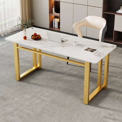 Rectangle Stone Top Office Desk Glam Style Writing with Metal Base Desk for Office No Drawer Clearhalo 'furn' 'furn_office_desk' 'Furniture' 'Office Desks' 'Office Furniture' 'office_desk' 7638707