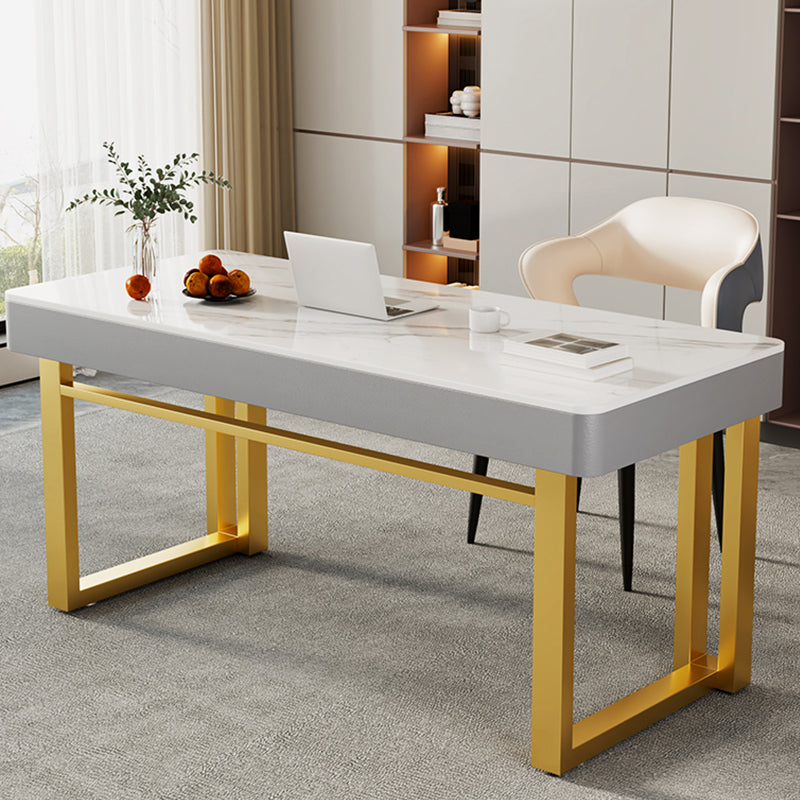 Rectangle Stone Top Office Desk Glam Style Writing with Metal Base Desk for Office Clearhalo 'furn' 'furn_office_desk' 'Furniture' 'Office Desks' 'Office Furniture' 'office_desk' 7638708