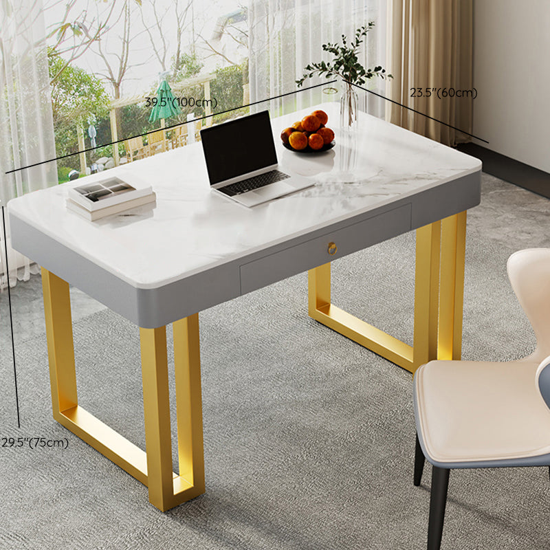 Rectangle Stone Top Office Desk Glam Style Writing with Metal Base Desk for Office Clearhalo 'furn' 'furn_office_desk' 'Furniture' 'Office Desks' 'Office Furniture' 'office_desk' 7638715