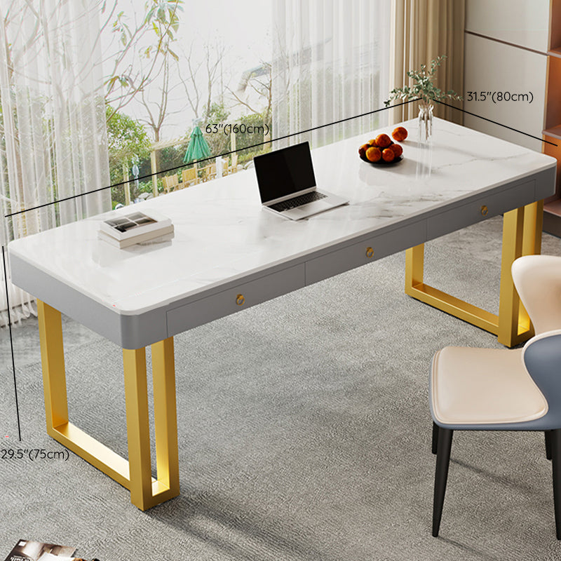 Rectangle Stone Top Office Desk Glam Style Writing with Metal Base Desk for Office Clearhalo 'furn' 'furn_office_desk' 'Furniture' 'Office Desks' 'Office Furniture' 'office_desk' 7638718