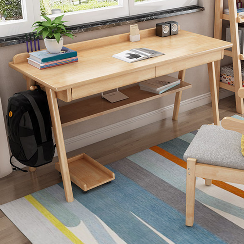 Bureau de bureau en bois de caoutchouc 2 tiroirs en bois massif home écriture avec étagère