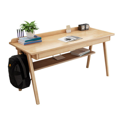 Bureau de bureau en bois de caoutchouc 2 tiroirs en bois massif home écriture avec étagère