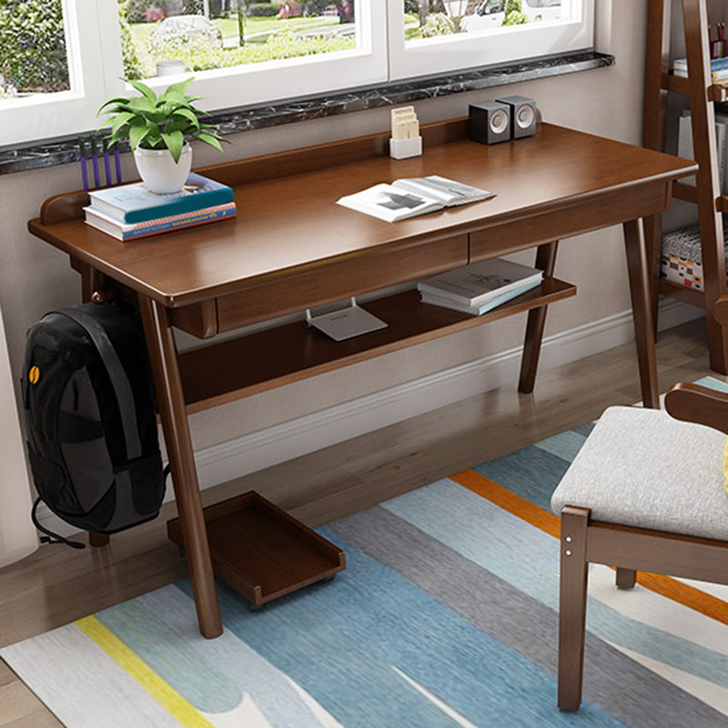 Bureau de bureau en bois de caoutchouc 2 tiroirs en bois massif home écriture avec étagère