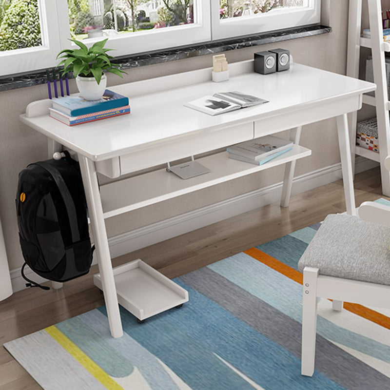 Bureau de bureau en bois de caoutchouc 2 tiroirs en bois massif home écriture avec étagère