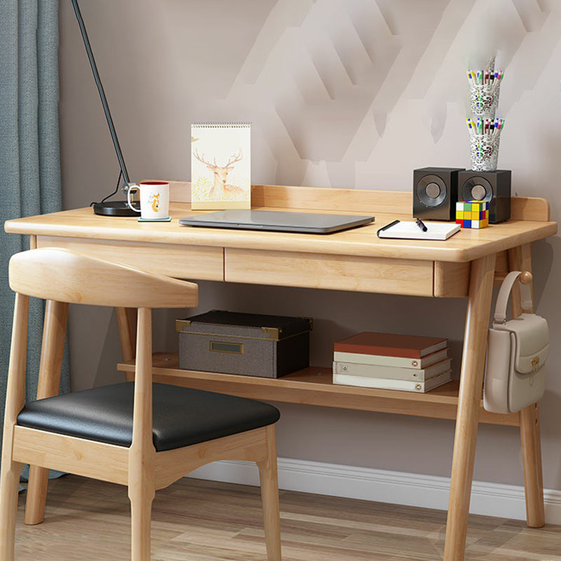 Bureau de bureau en bois de caoutchouc 2 tiroirs en bois massif home écriture avec étagère