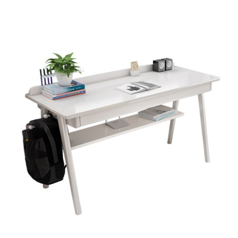 Bureau de bureau en bois de caoutchouc 2 tiroirs en bois massif home écriture avec étagère