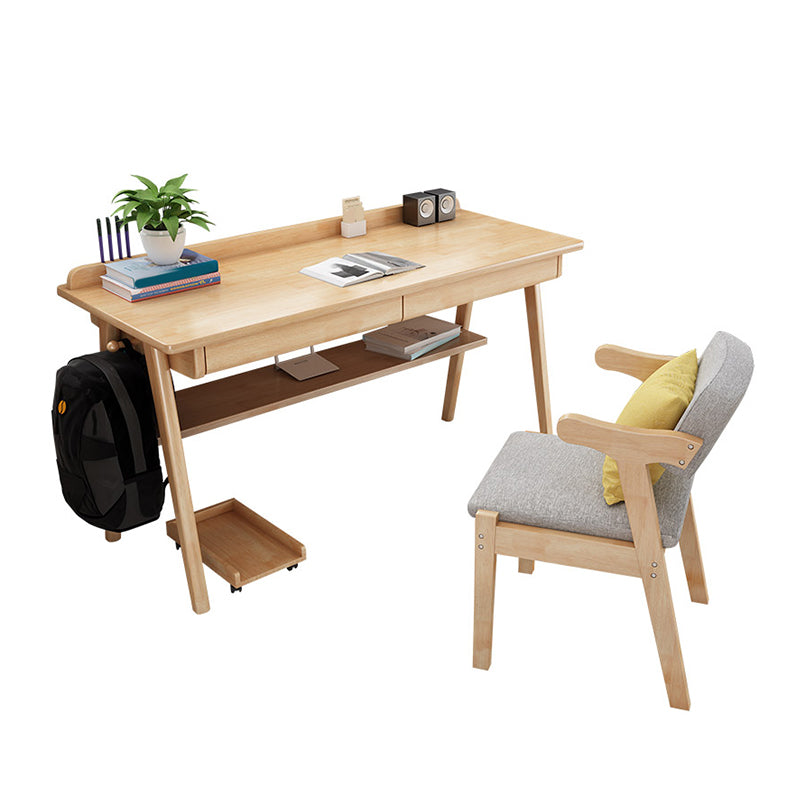 Bureau de bureau en bois de caoutchouc 2 tiroirs en bois massif home écriture avec étagère