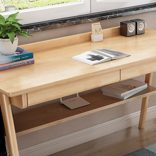 Bureau de bureau en bois de caoutchouc 2 tiroirs en bois massif home écriture avec étagère