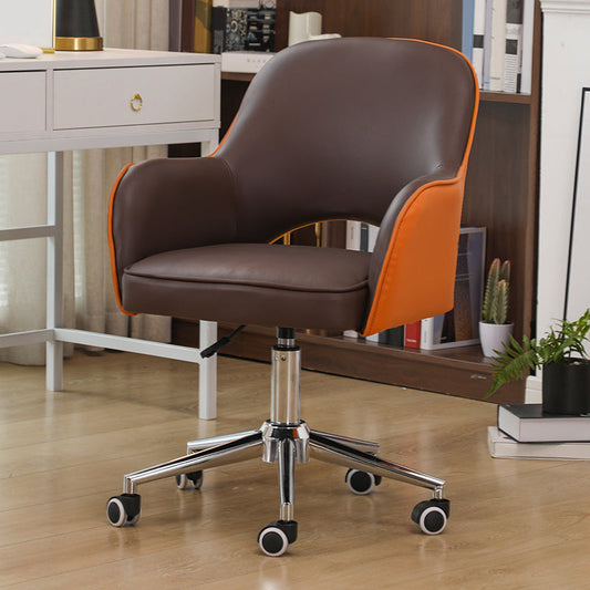 Armless Desk Chair Contemporary Office Chair with Wheels for Office Brown 1 Piece