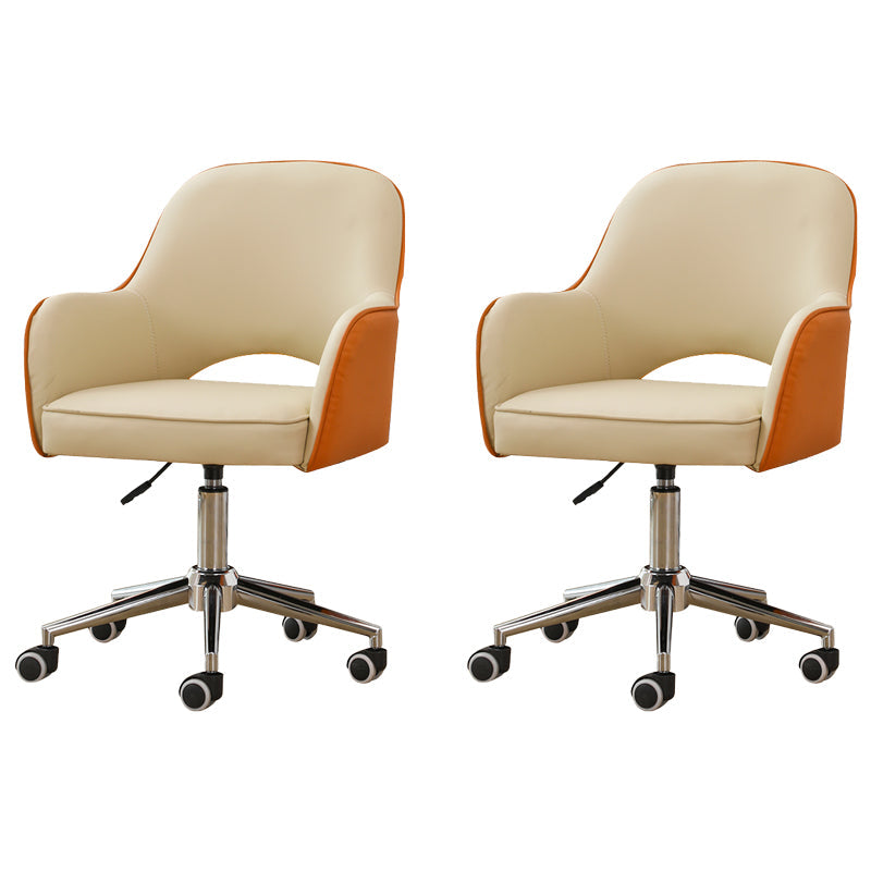 Modernism Desk Chair Armless Office Chair with Wheels for Office Beige 2 Piece Set Clearhalo 'furn' 'furn_office_chair' 'Furniture' 'Office Chairs' 'Office Furniture' 'office_chair' 7638906
