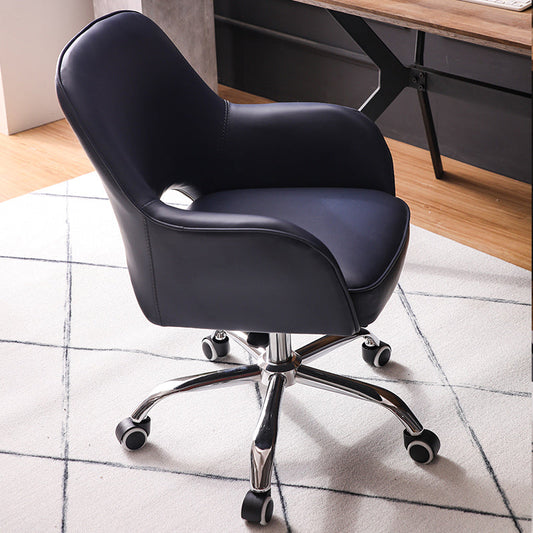 Armless Desk Chair Modern Leather Low-Back Office Chair with Wheels Black 1 Piece