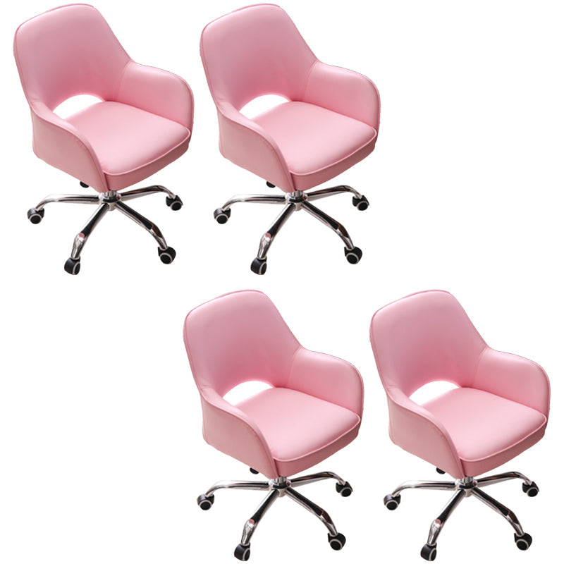 Armless Desk Chair Modern Leather Low-Back Office Chair with Wheels Pink 4 Piece Set Clearhalo 'furn' 'furn_office_chair' 'Furniture' 'Office Chairs' 'Office Furniture' 'office_chair' 7639101