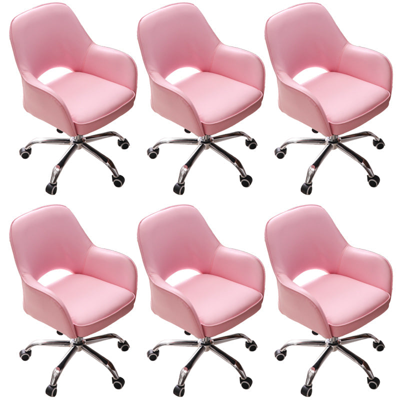 Armless Desk Chair Modern Leather Low-Back Office Chair with Wheels Pink 6 Piece Set Clearhalo 'furn' 'furn_office_chair' 'Furniture' 'Office Chairs' 'Office Furniture' 'office_chair' 7639102