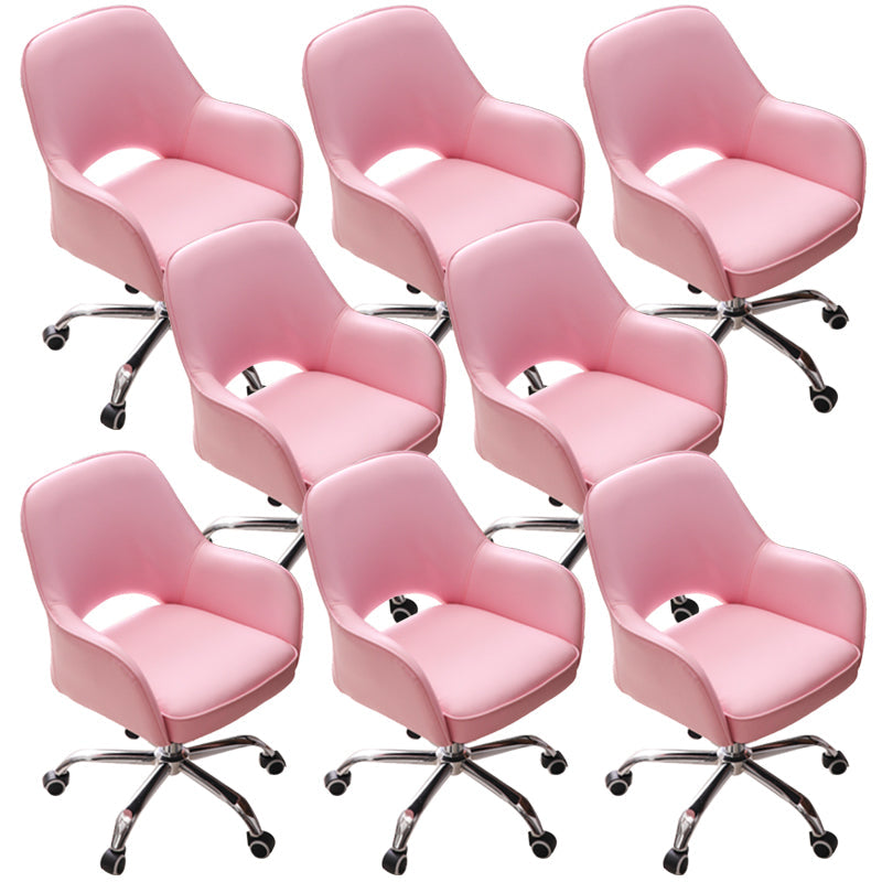 Armless Desk Chair Modern Leather Low-Back Office Chair with Wheels Pink 8 Piece Set Clearhalo 'furn' 'furn_office_chair' 'Furniture' 'Office Chairs' 'Office Furniture' 'office_chair' 7639103
