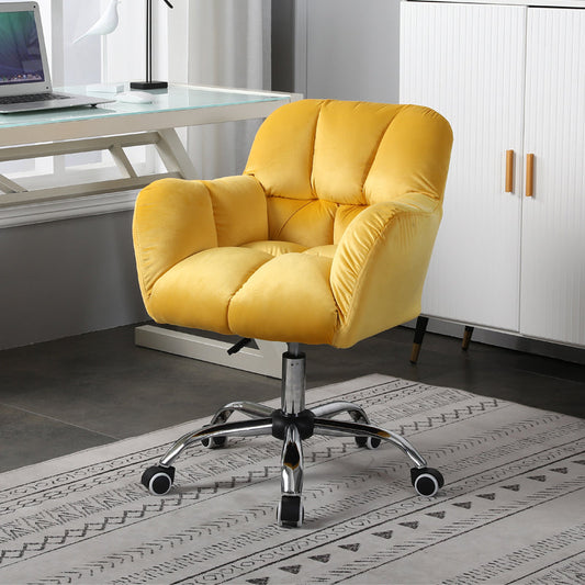 Modern Armless Office Chair Low-Back Desk Chair with Wheels for Home Yellow 1 Piece