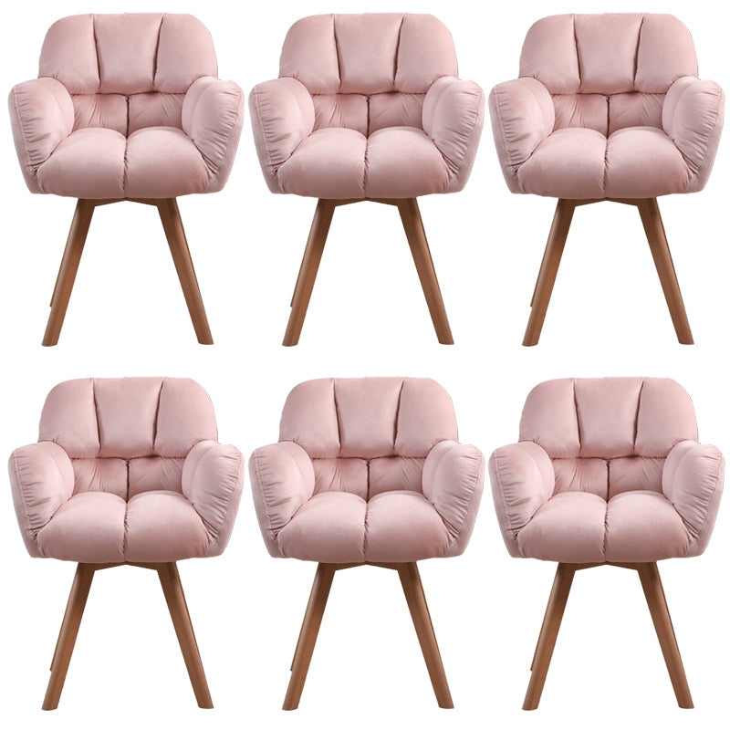 Armless Office Chair Modern Desk Chair with 4 Wooden Legs for Bedroom Pink 6 Piece Set Clearhalo 'furn' 'furn_office_chair' 'Furniture' 'Office Chairs' 'Office Furniture' 'office_chair' 7639161