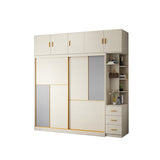 Bedroom Sliding Doors Storage Cabinet Coastal Style Wooden Wardrobe