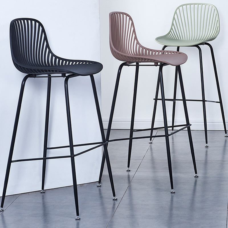 Contemporary Bucket Low Back Armless Bar Stools with Metal Base