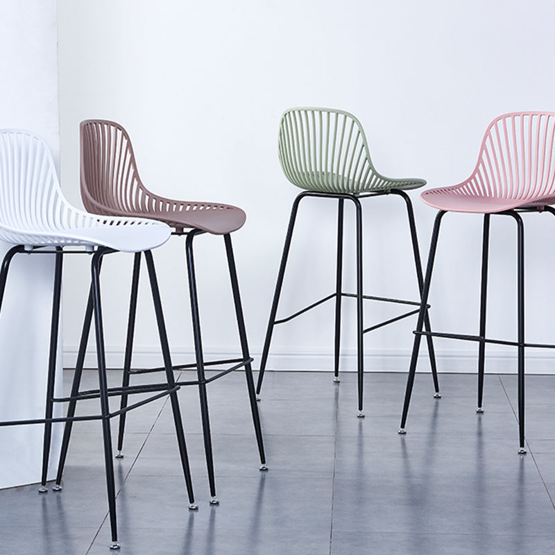 Contemporary Bucket Low Back Armless Bar Stools with Metal Base