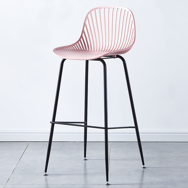 Contemporary Bucket Low Back Armless Bar Stools with Metal Base