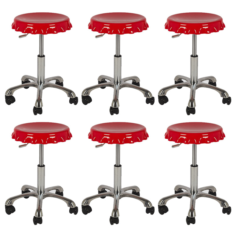Contemporary Adjustable Backrest Counter High Stool with Metal Base Red 6 Piece Set Short Stool(22"H) Clearhalo 'Bar Furniture' 'Bar Stools' 'bar_stools' 'furn' 'furn_bar_stools' 'Furniture' 'Kitchen & Dining Furniture' 7641519